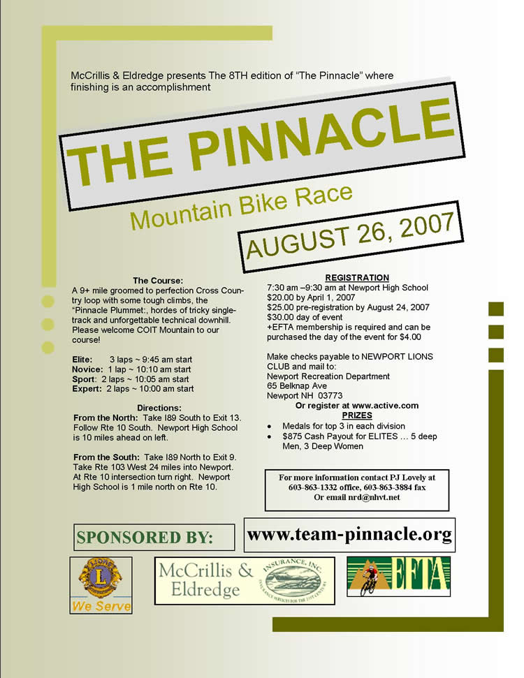 Official 2007 Pinnacle VIII Mountain Bike Race Flyer